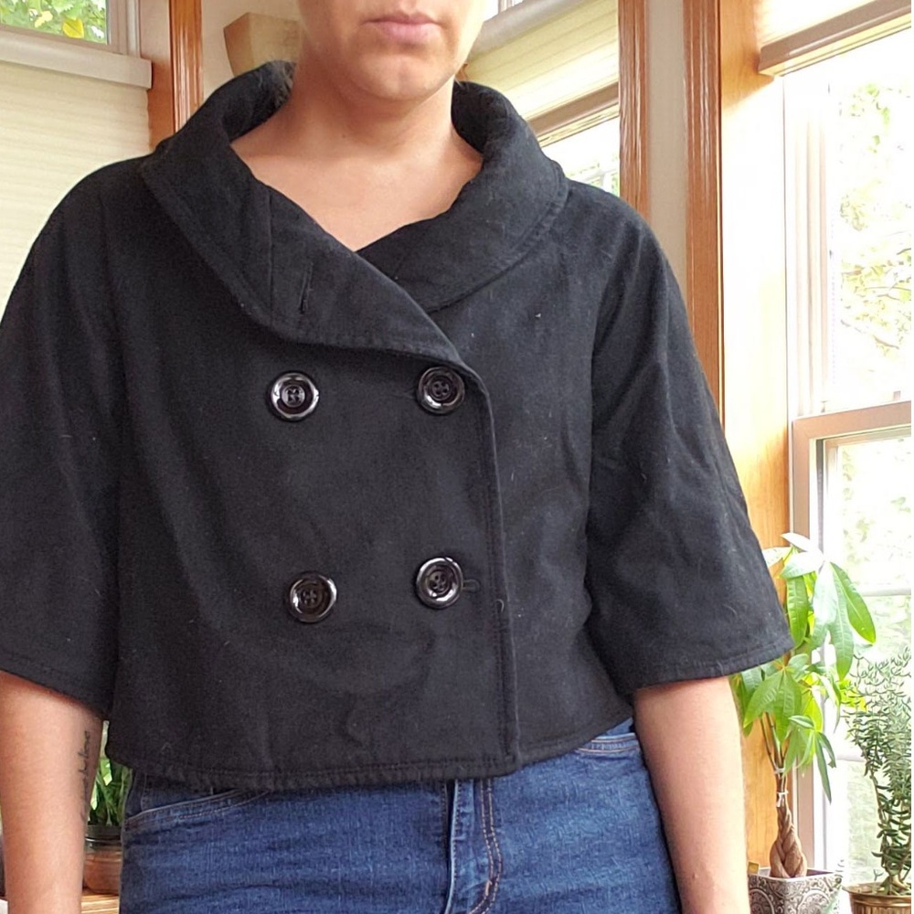 Black Cape-Like Cropped Jacket